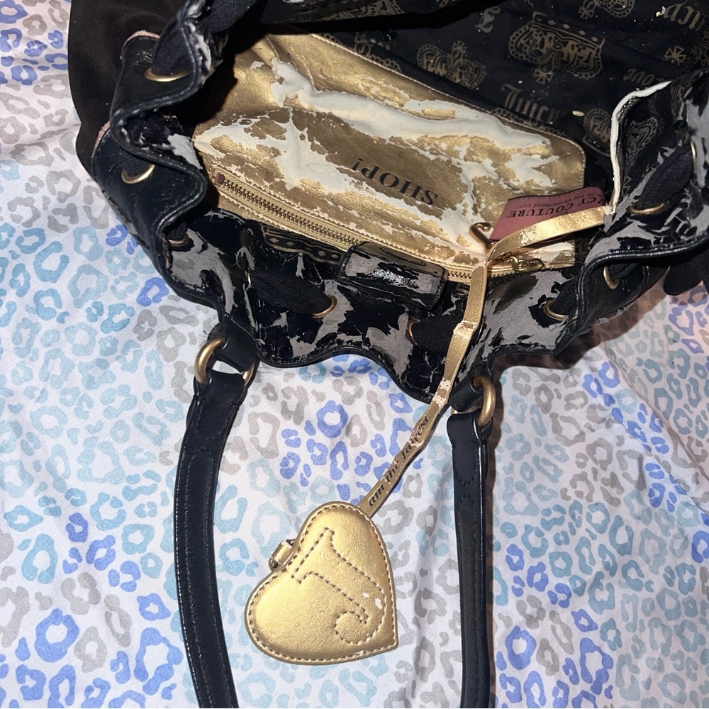 Vintage Black Juicy Couture Purse Tote Bag Handbag Daydreamer Velour Floral Y2K - Picture 7 of 9